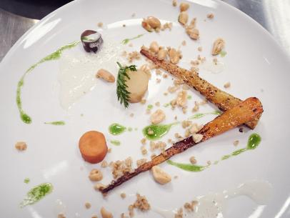 Finalist Monterey Salka's dish, Variations on Spring Carrot, for the Stay Trendy challenge, as seen on Star Salvation for Food Network Star, Season 12.