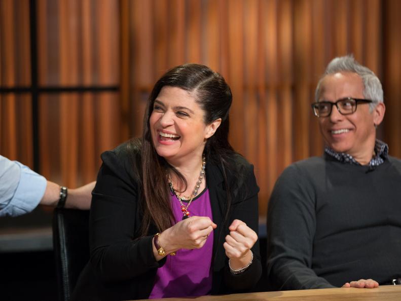Chefs Alex Guarnaschelli and Geoffrey Zakarian judge contestants during competition, as seen on Food Network’s Chopped, Season 21.