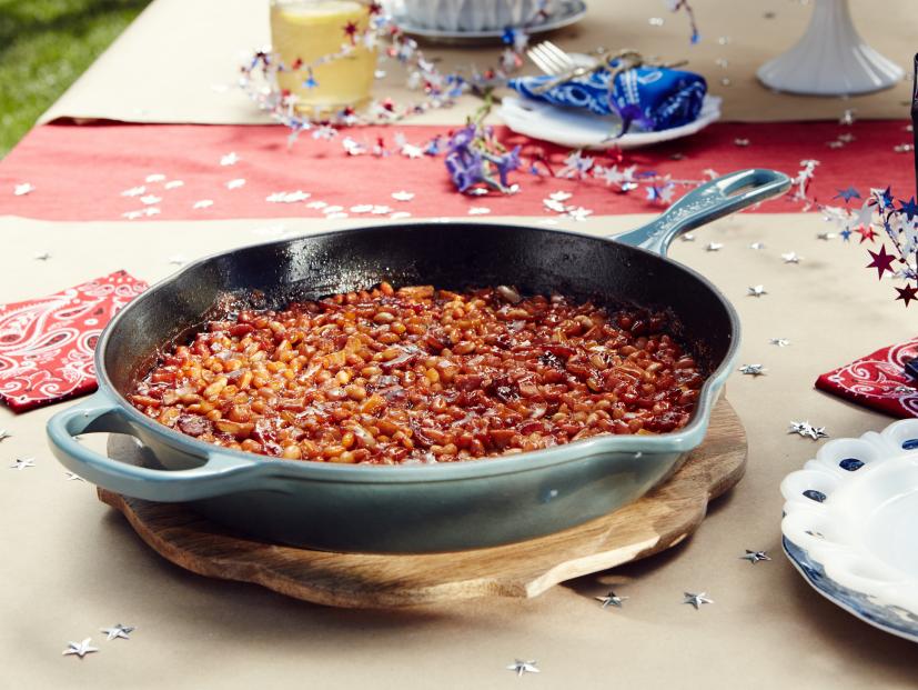 Host Patricia Heaton's dish, Baked Beans with Apple and Onion, as seen on Food Network’s Patricia Heaton Parties, Season 2.