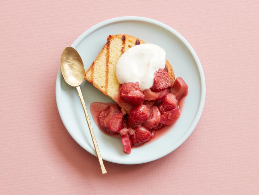 Food Network Kitchen’s Grilled Rhubarb and Strawberry Compote with Grilled Pound Cake.