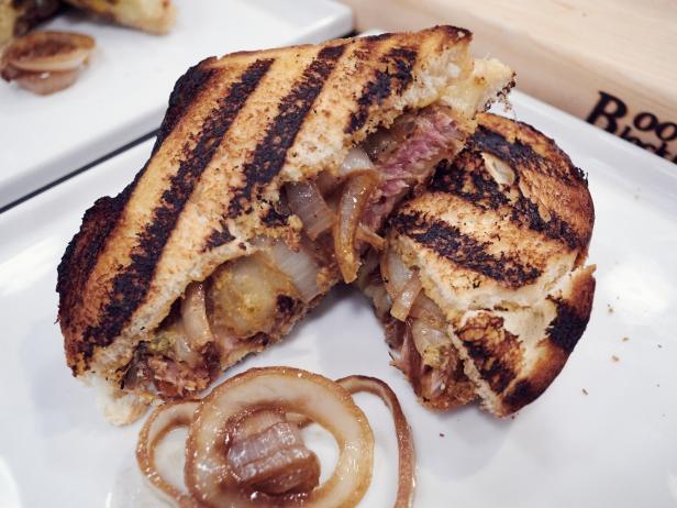 Finalist Jernard Wells' dish, Louisiana Style Patty Melt, for the Star Challenge, Guest Starring on Good Mythical Morning, as seen on Food Network Star, Season 12.