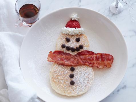 Snowman Pancakes with Bacon Scarves