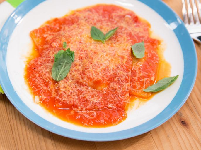 Burrata Ravioli with Fresh Tomato Sauce, Parmigiano and Basil Recipe