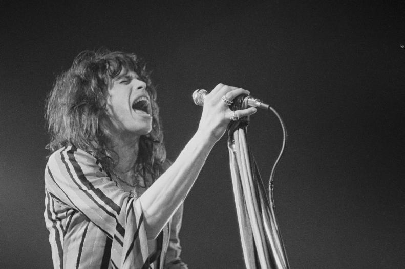 SAN DIEGO, USA - 1st DECEMBER: Steven Tyler from Aerosmith performs live on stage at the Sports Arena in San Diego, USA in December 1975. (Photo by Fin Costello/Redferns)