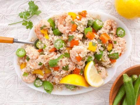 Cajun Rice Salad with Shrimp and Okra