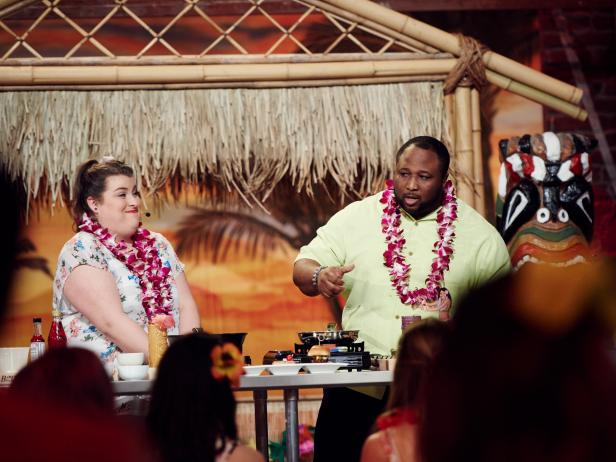 Finalists Erin Campbell and Jernard Wells during the Star Challenge, Tiki Takeover, as seen on Food Network Star, Season 12.