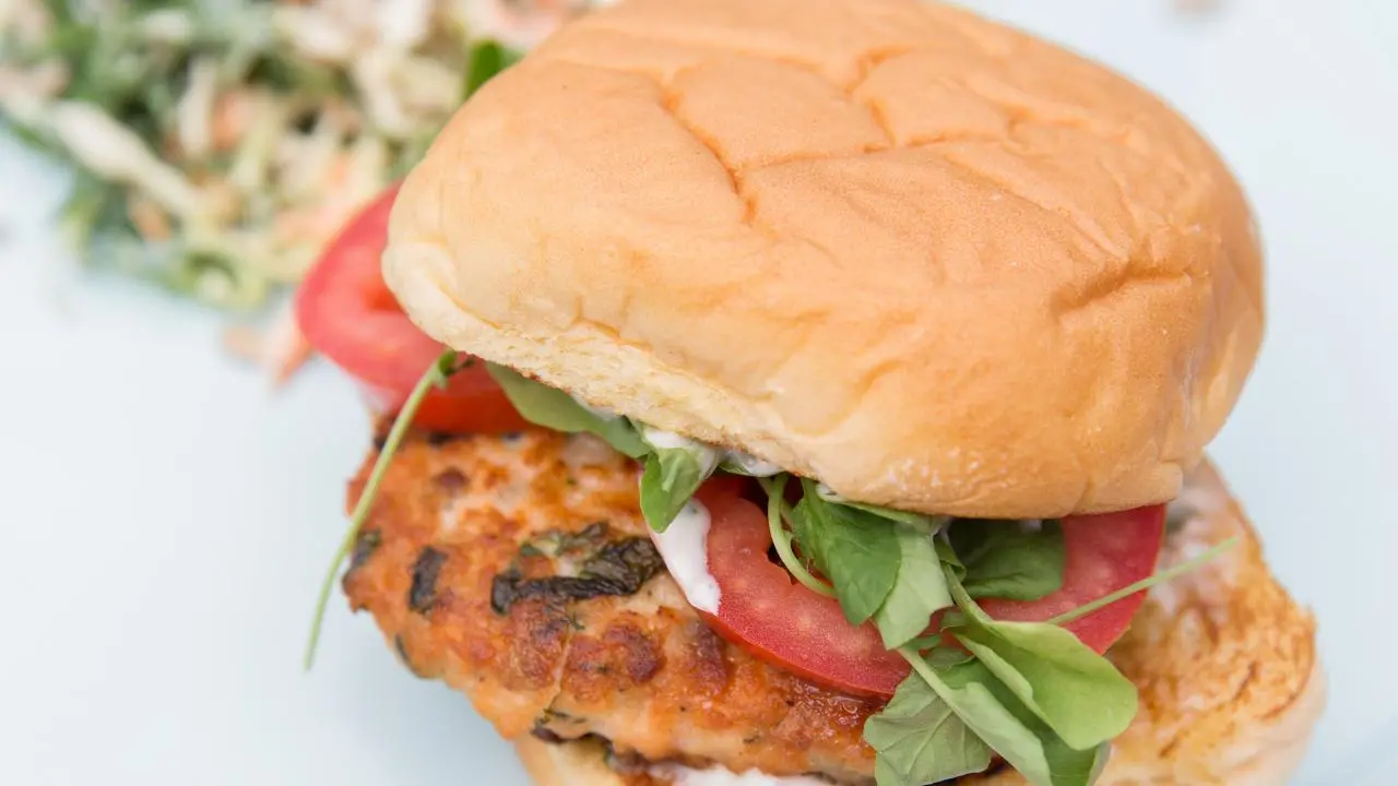 Salmon Burgers with Kale Slaw