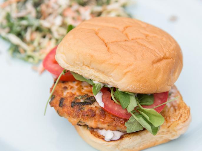 Salmon Burgers with LemonCaper Aioli and Kale Slaw Recipe