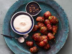 Food Nework Kitchen's Holiday One-Offs, Bacon Wrapped Brussels Sprouts with Creamy Lemon Dip.