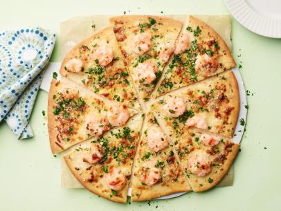 Food Network Kitchen’s Shrimp Scampi Pizza, as seen on Food Network.
