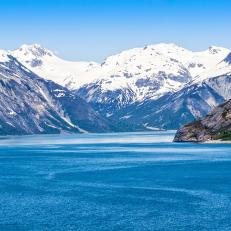 Mountain range and ocean waters in Glacier Bay National Park, Alaska