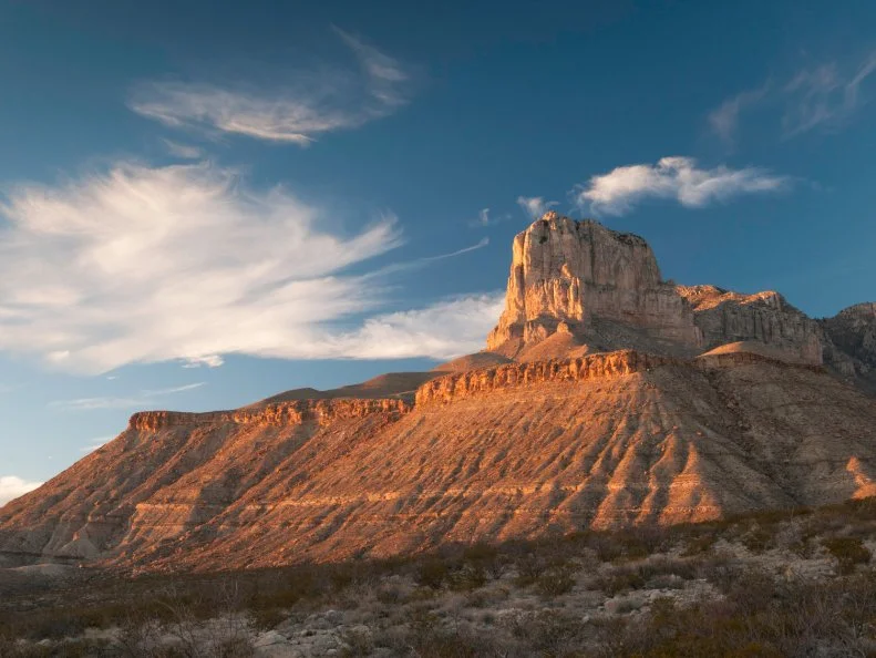 Guadalupe Mountains National Park is located in West Texas. El Capitan stands as a prominent landmark over the Chihuahuan Desert. The Guadalupe Mountains have the highest peaks in Texas.