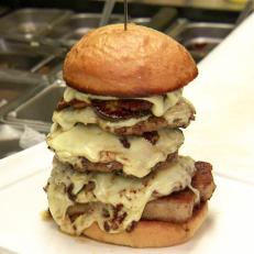 View of a tall stack hamburger.