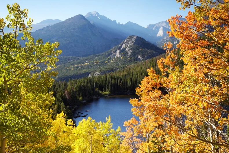 Bear Lake in Rocky Mountain National Park, Colorado. Aspen trees in full autumn color.