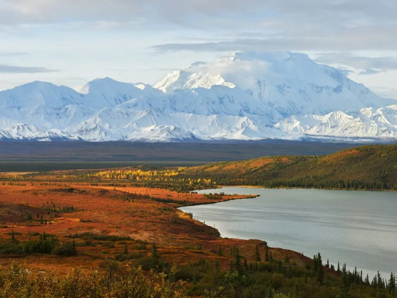 Denali Mountain and Wonder Lake at sunrise, Alaska