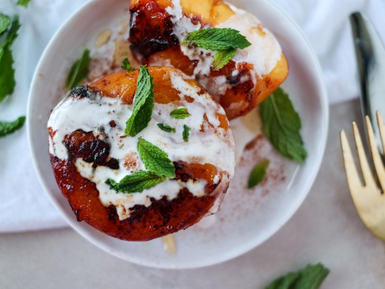 Bourbon-Glazed Peaches with Mascarpone Cream Recipe, Jessica Merchant