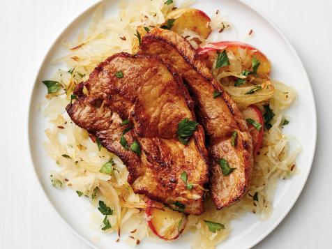 Paprika Pork Scallopini with Sauerkraut and Apples