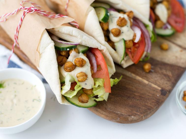 Chickpea Shawarma Pitas with HummusDill Dressing Recipe Food Network
