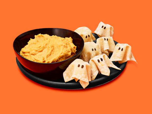 Ghost Crackers with Pumpkin Hummus
