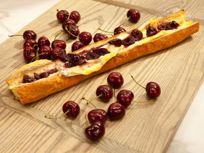 Guest host Haylie Duff's Baguette Stuffed with Brie and Cherries, as seen on Food Network's The Kitchen, Season 10.