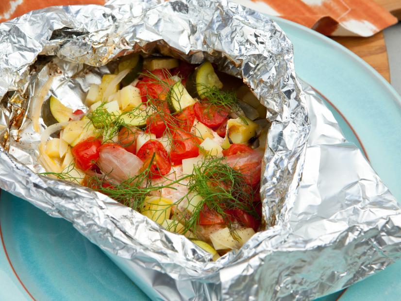Host Marcela Valladolid's Mexican salmon foil pack, as seen on Food Network's The Kitchen, Season 10.