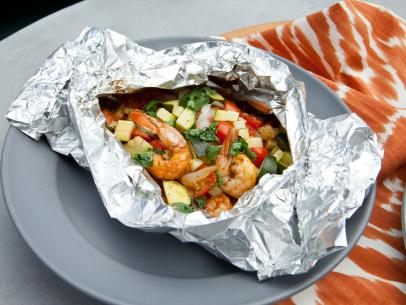 Host Marcela Valladolid's Mexican shrimp foil pack, as seen on Food Network's The Kitchen, Season 10.