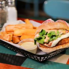 A Seamita sandwich with thick fries as served at Street Eat/Drink 360 in Portsmouth, NH as seen on Food Network's Diners, Drive-Ins and Dives episode 2506.