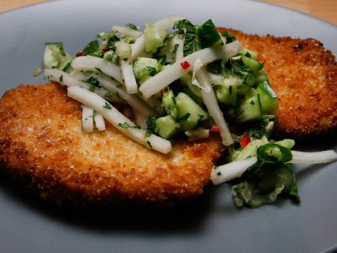 Panko-Crusted Pork Cutlet with Cucumber-Daikon Relish