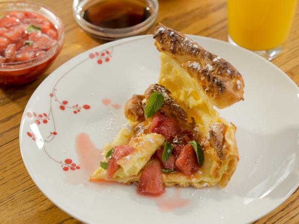 Orange-Scented Dutch Baby Pancake with Strawberry-Mint Compote and Blood Orange Maple Syrup image