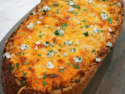 Olivia Culpo's Buffalo Chicken Dip Bread is displayed, as seen on Food Network's The Kitchen, Season 12.