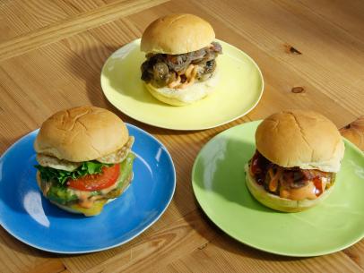 The Feltner Brothers' Brobecue, Guac This Way and Shroom Swissalacka sliders are displayed, as seen on Food Network's The Kitchen, Season 12.
