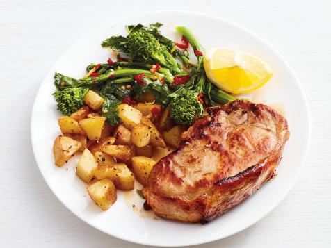 Pork Chops with Potatoes and Spicy Broccoli Rabe