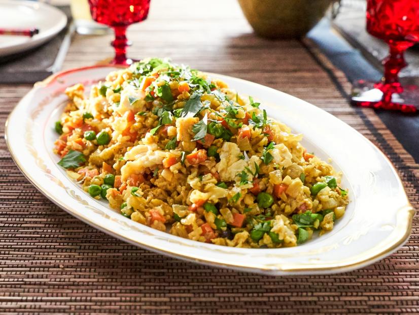 Host Tia Mowry's dish, Cauliflower Fried Rice, as seen on Cooking Channel’s Tia Mowry At Home, Season 3.