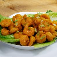 Cream Spicy Fried Shrimp are displayed, as seen on Food Network's The Kitchen, Season 12.