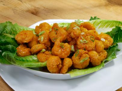 Cream Spicy Fried Shrimp are displayed, as seen on Food Network's The Kitchen, Season 12.
