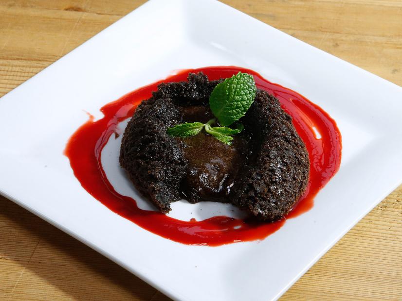 A Molten Chocolate Cake is displayed, as seen on Food Network's The Kitchen, Season 12.