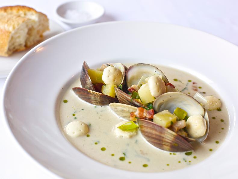 The Clam serves its namesake bivalve in a variety of bright, briny iterations, but a sure bet is the chowder. Chef-Owner Mike Price sticks close to tradition when it comes to the chowder at his elegant, brick-walled eatery. He offers a cream-based version featuring bacon and leeks. This rich concoction comes strewn with clams still in their shells and a sprinkling of oyster crackers on top.