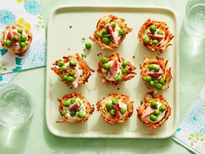 Food Network Kitchen’s Easter, Easter Ham and Pea Mini Nests, as seen on Food Network.