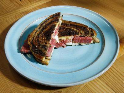 A Corned Beef Rueben Melt is displayed, as seen on Food Network's The Kitchen, Season 12.