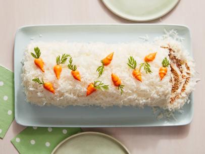 Food Network Kitchen’s Easter Ad Hoc, Carrot Cake Jelly Roll, as seen on Food Network.