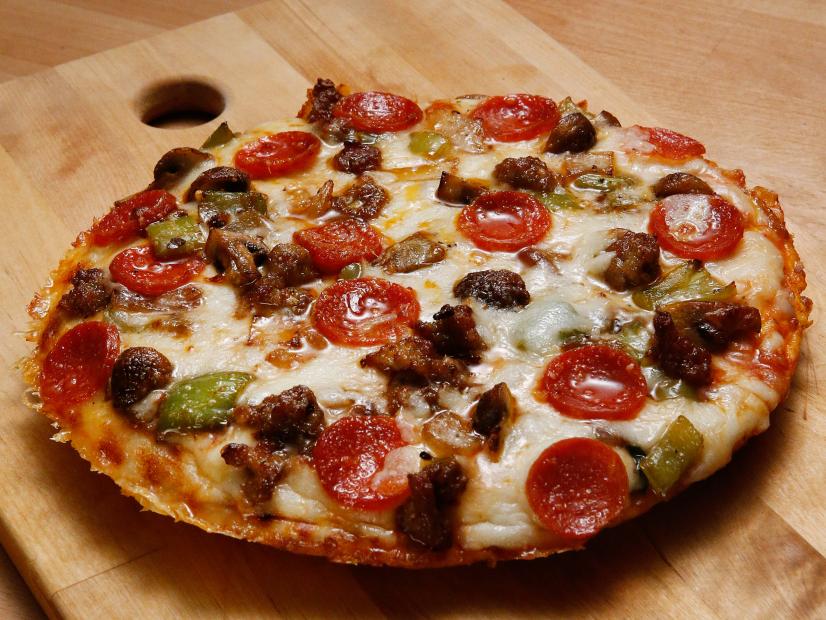 Mentor Rachael Ray's Ricotta Frittata Supreme Pizza dish is displayed, as seen on Food Network's Worst Cooks in America, Season 10.