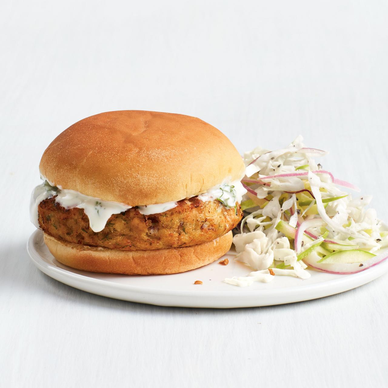 Salmon Burger + Green Goddess Slaw - The Wooden Skillet