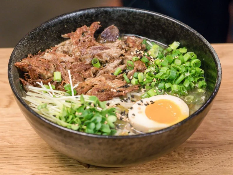 crispy duck ramen in tonkotsu broth from Buya Ramen
