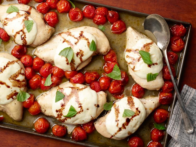 Food Network Kitchen’s Sheet Pan Caprese Chicken, as seen on Food Network.