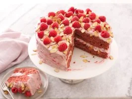 Red Velvet Cake with Raspberries and Almonds
