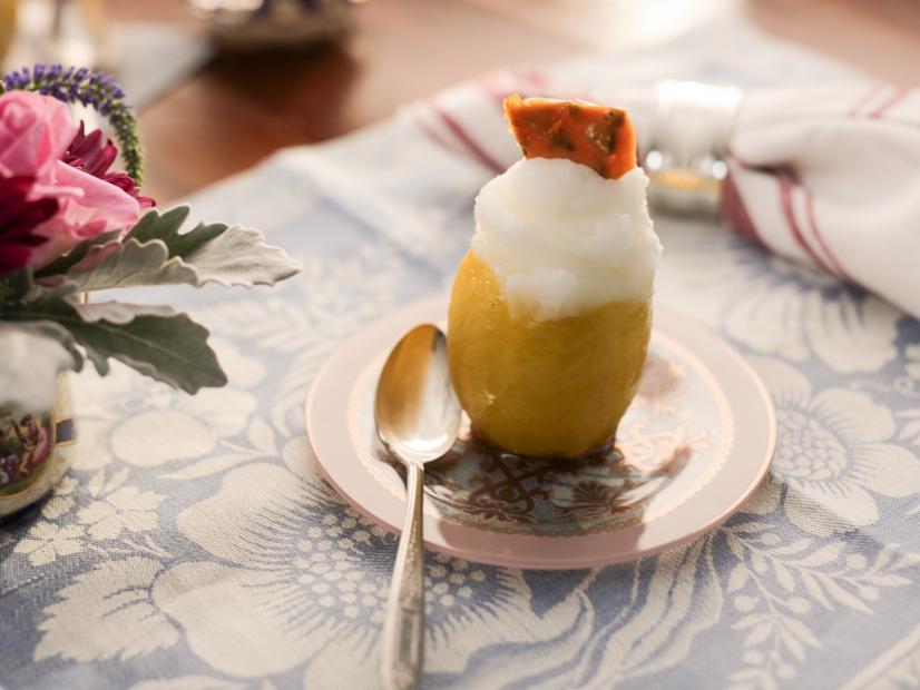 Lemon Sorbet in Lemon Cups as seen on Valerie's Home Cooking Come Cassoulet With Me: A Decadent Dinner On A Dime episode, season 7.