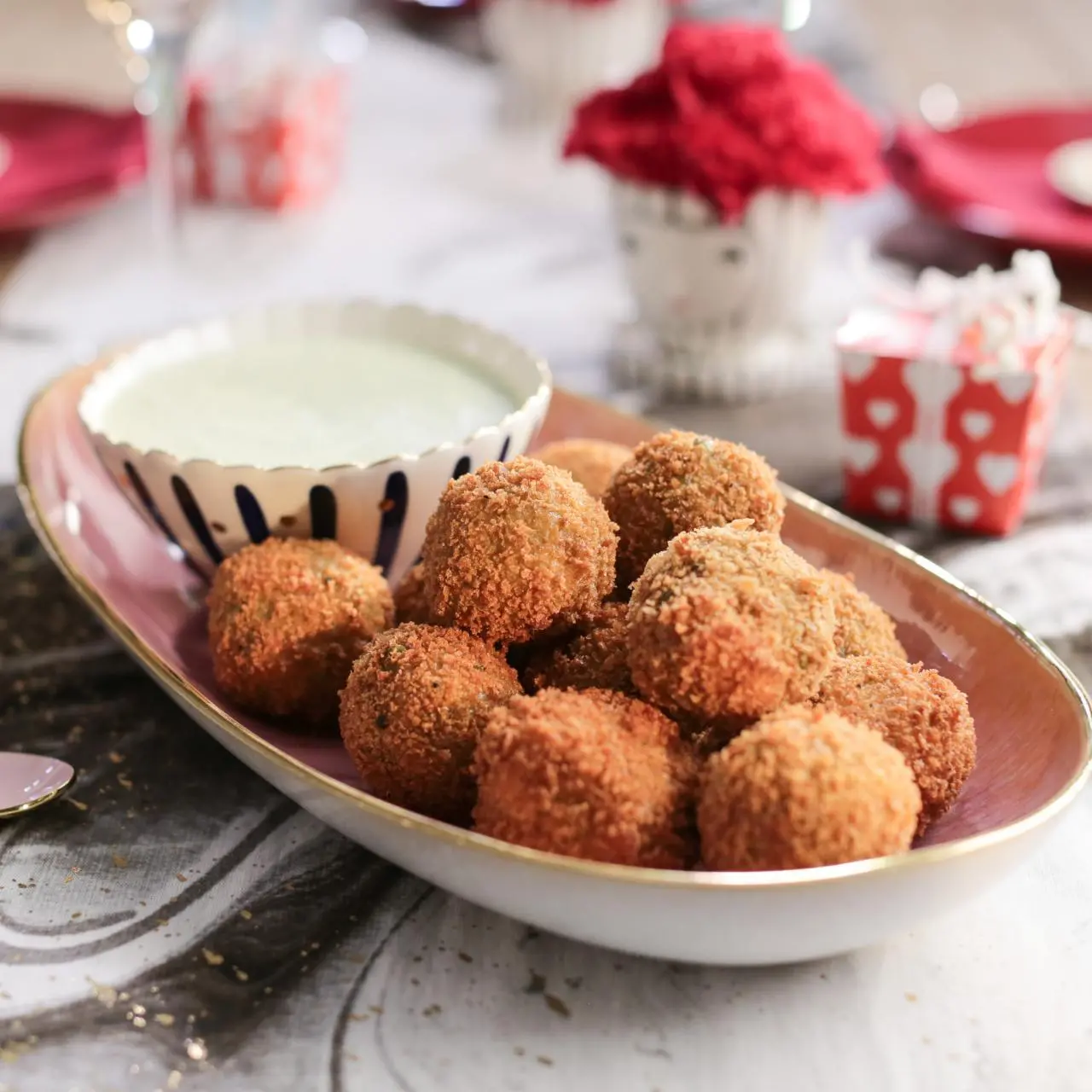 Green Pea Arancini with Herby Lemon Dipping Sauce Recipe | Valerie