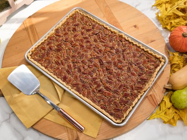 The dish Lemon Pecan Slab Pie with Trisha Yearwood, as seen on the Friendsgiving Feast episode of The Kitchen, Season 15.