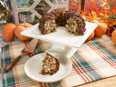 Guest Valerie Bertinelli's Apple Walnut Stuffing is displayed as seen on The Kitchen, Season 15.