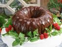 Katie Lee's Chocolate Raspberry Bundt Cake is displayed as seen on The Kitchen, Season 15.